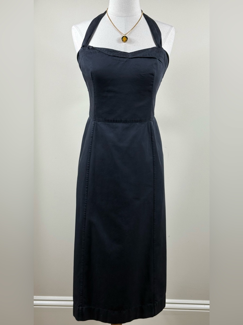 NWOT Prada Black Cotton Halter Midi Dress Sz 42 (Fits US 4/6)